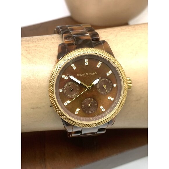 Michael Kors Women's Watch MK5399 Ritz Quartz Gold Tortoise Shell 33mm - Picture 10 of 13